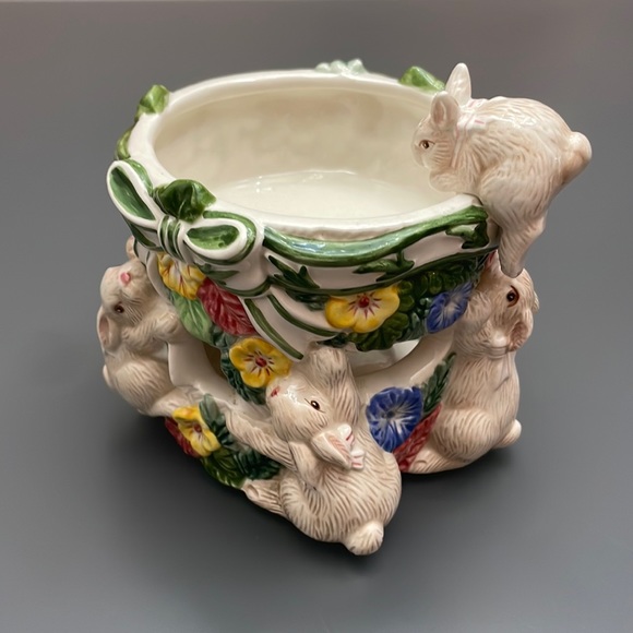 Fitz & Floyd Bunnies & Blooms Ceramic Simmering Oil Bowl Tealight/Candle Holder - Picture 1 of 10